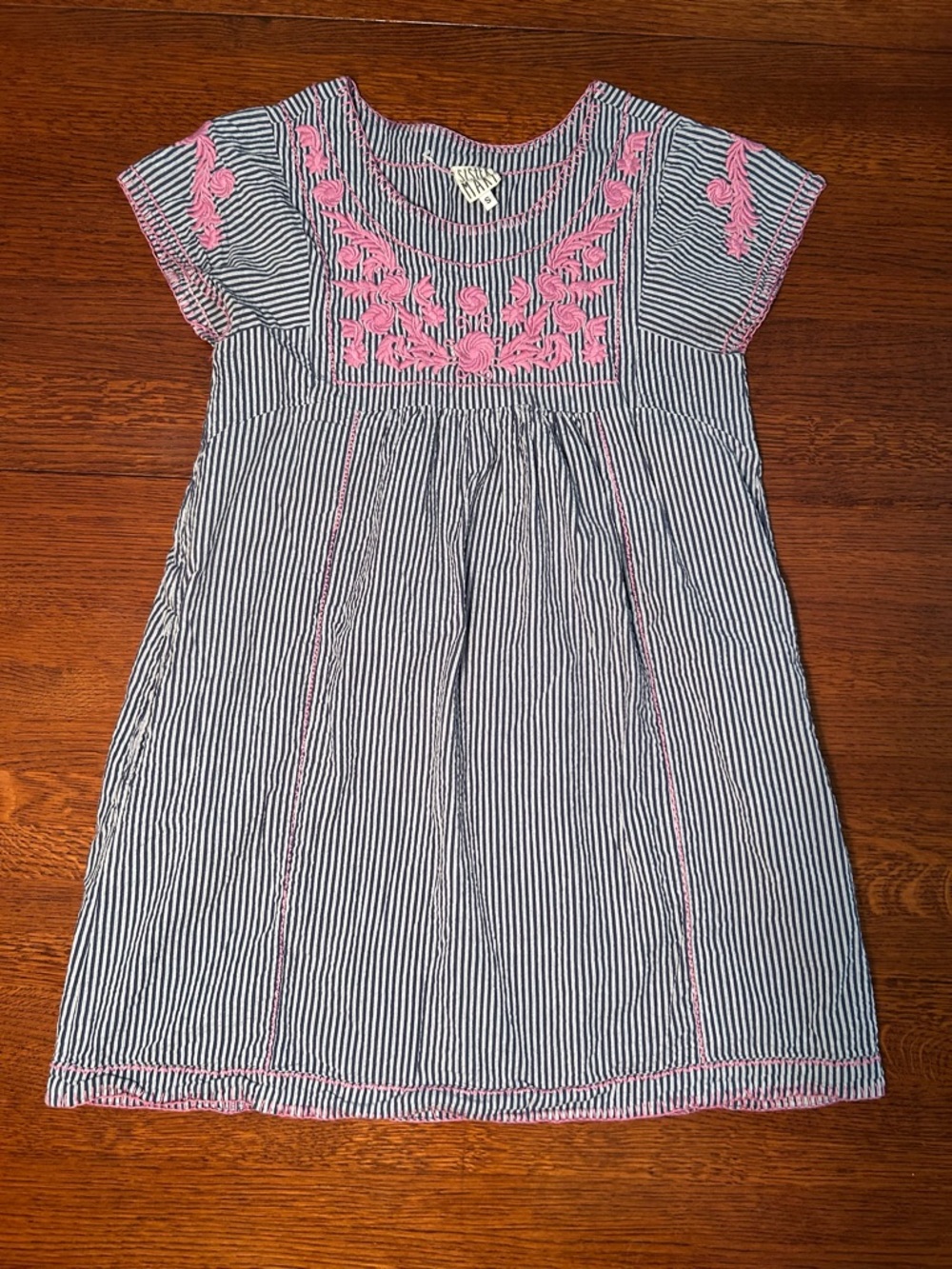 Striped Mini Dress with Pink Embroidery - Picture 2 of 7